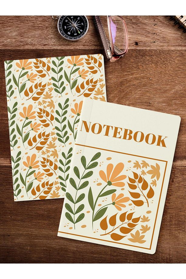 Çizgisiz Defter Seti, 2 Adet Vintage Desenli Notebook, Not Defteri, Anı Defteri, 64 Sayfa Orta Boy - 2