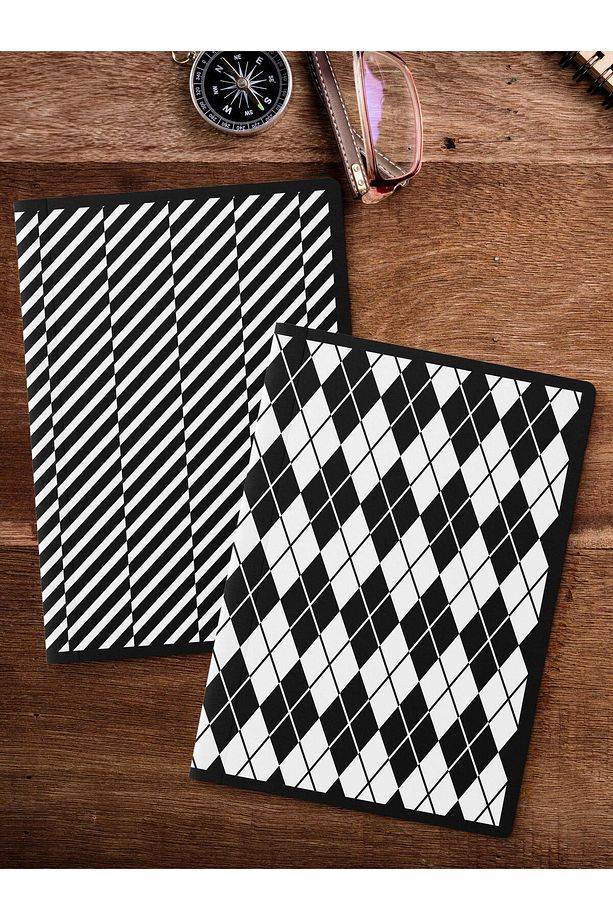 Çizgisiz Defter Seti, 2 Adet Geometrik Desenli Notebook, Not Defteri, Anı Defteri, 64 Sayfa Orta Boy - 2
