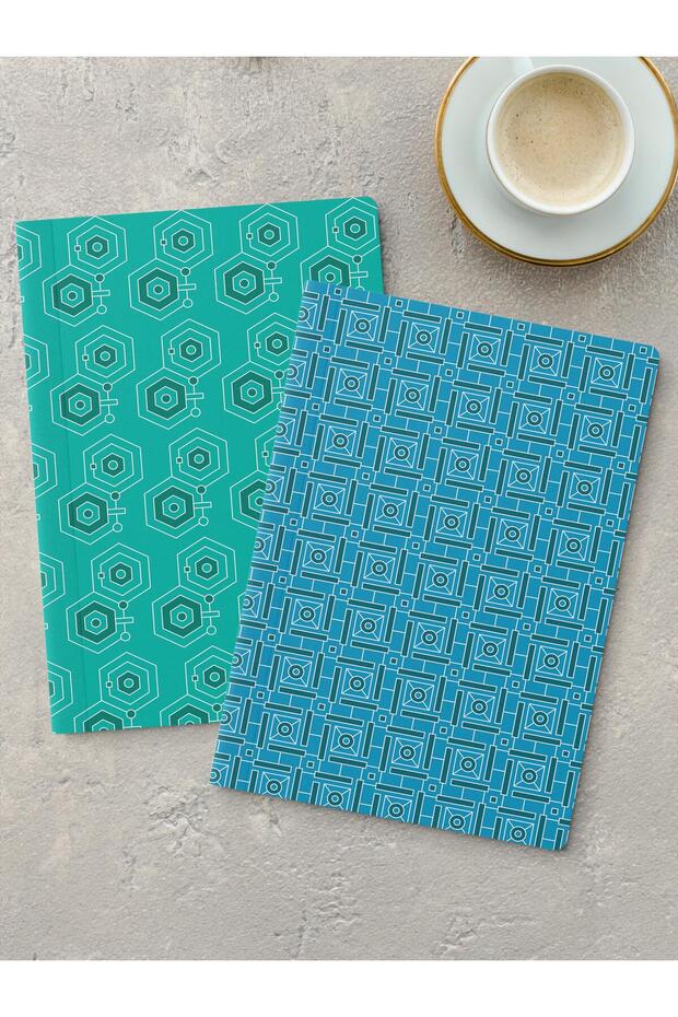 Unlined Notebook Set, 2 Pieces Geometric Patterned Notebook, Notepad, Memory Book, 64 Pages Medium Size - 1