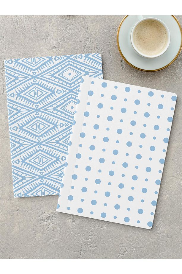 Çizgisiz Defter Seti, 2 Adet Geometrik Desenli Notebook, Not Defteri, Anı Defteri, 64 Sayfa Orta Boy - 1
