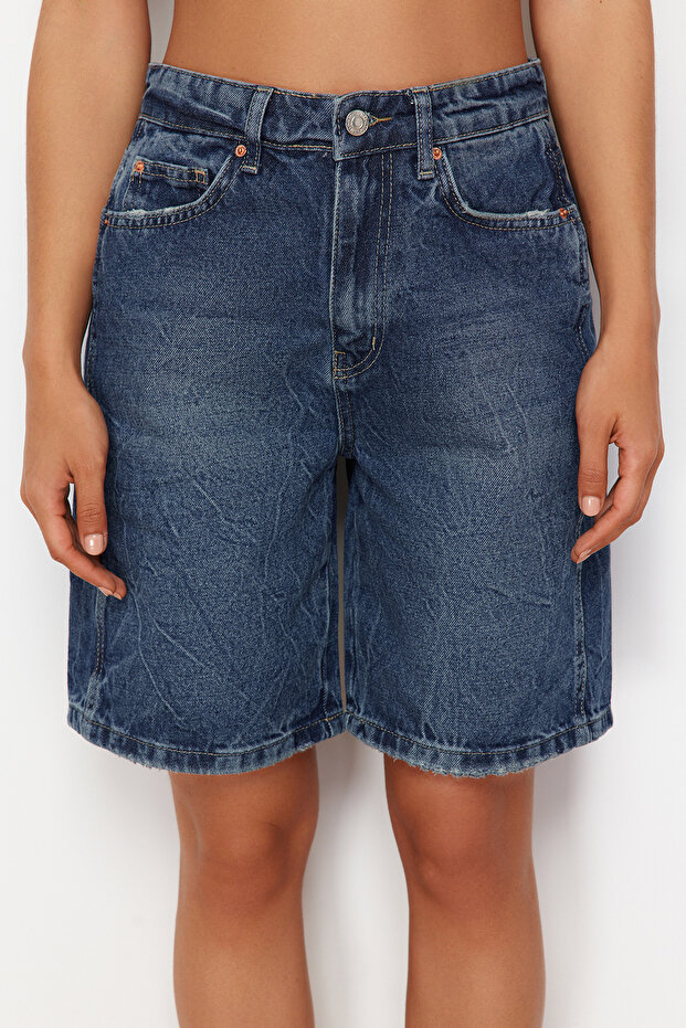 Koyu Mavi More Sustainable Yüksek Bel Denim Bermuda TWOSS24SR00177 - 4