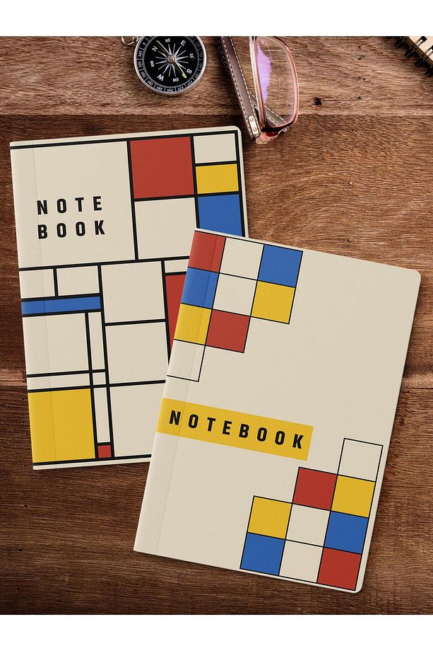 Çizgisiz Defter Seti, 2 Adet Vintage Desenli Notebook, Not Defteri, Anı Defteri, 64 Sayfa Orta Boy - 2