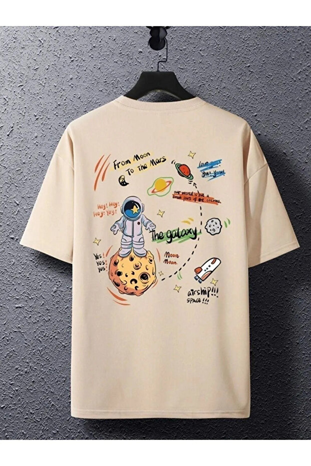Unisex Black Oversize Crew Neck T-shirt with Planet Printed on the Back