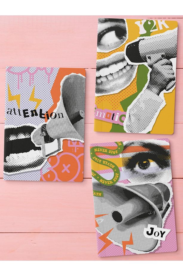 Çizgisiz Defter Seti, 3 Adet Not Defteri, Notebook Journal Seti, Anı Defteri, 64 Sayfa Orta Boy - 1