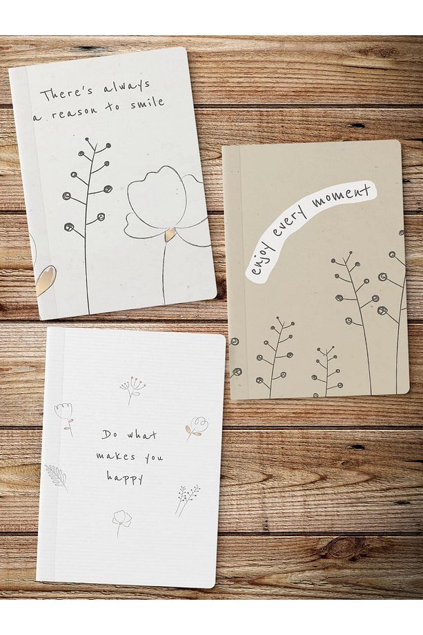 Çizgisiz Defter Seti, 3 Adet Not Defteri, Notebook Journal Seti, Anı Defteri, 64 Sayfa Orta Boy - 2