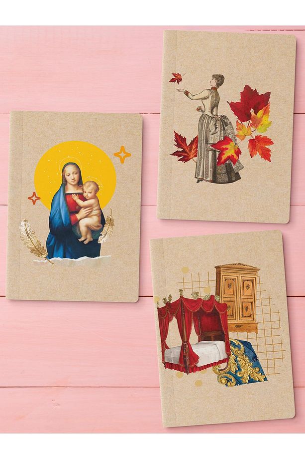 Çizgisiz Defter Seti, 3 Adet Not Defteri, Notebook Journal Seti, Anı Defteri, 64 Sayfa Orta Boy - 1