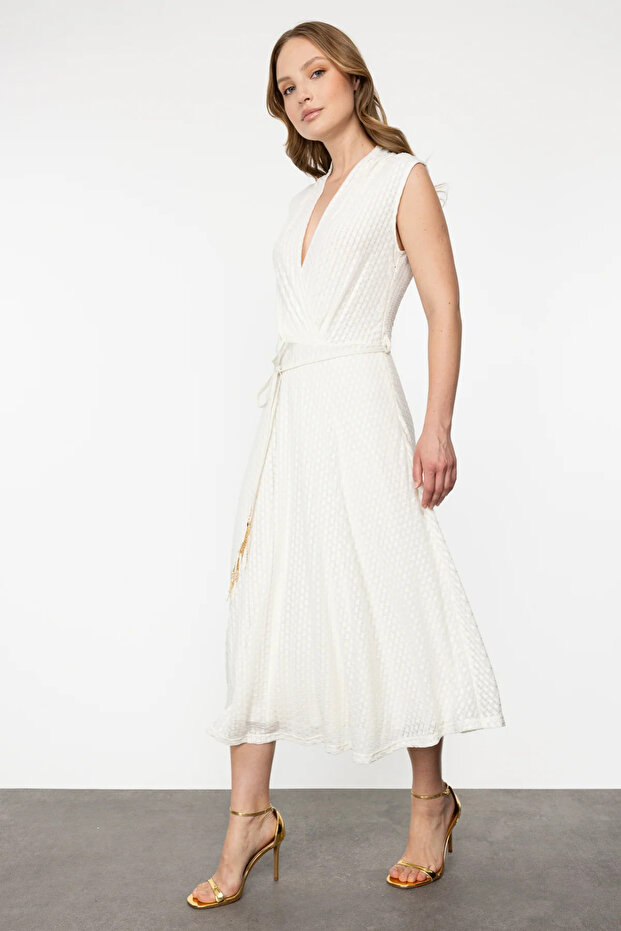 فستان ميدي منقوش ذاتيًا - 1