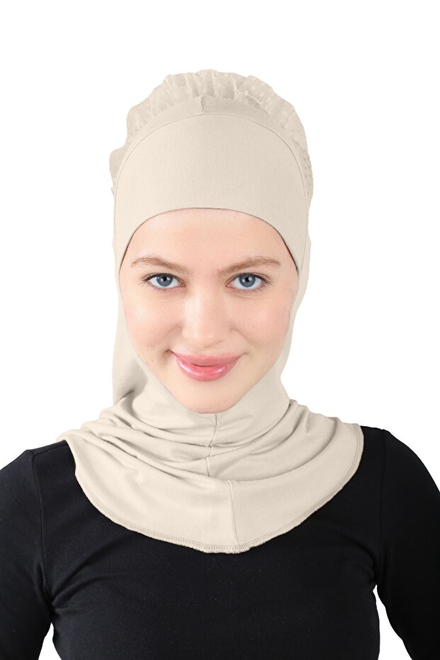 حجاب كبير بقبعة - ST124 بيج فاتح ( 7812412 )