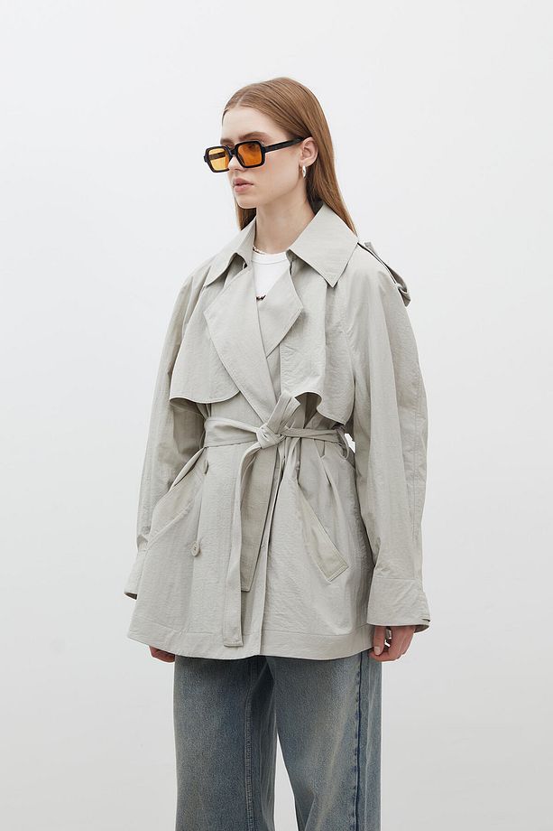 LIZBON OVERSIZE KISA TRENÇKOT YEŞİL - 6