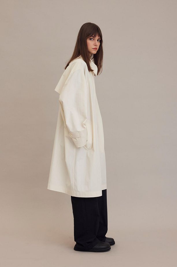 OVERSIZE TEKNİK KUMAŞ TRENÇKOT VANİLYA - 3
