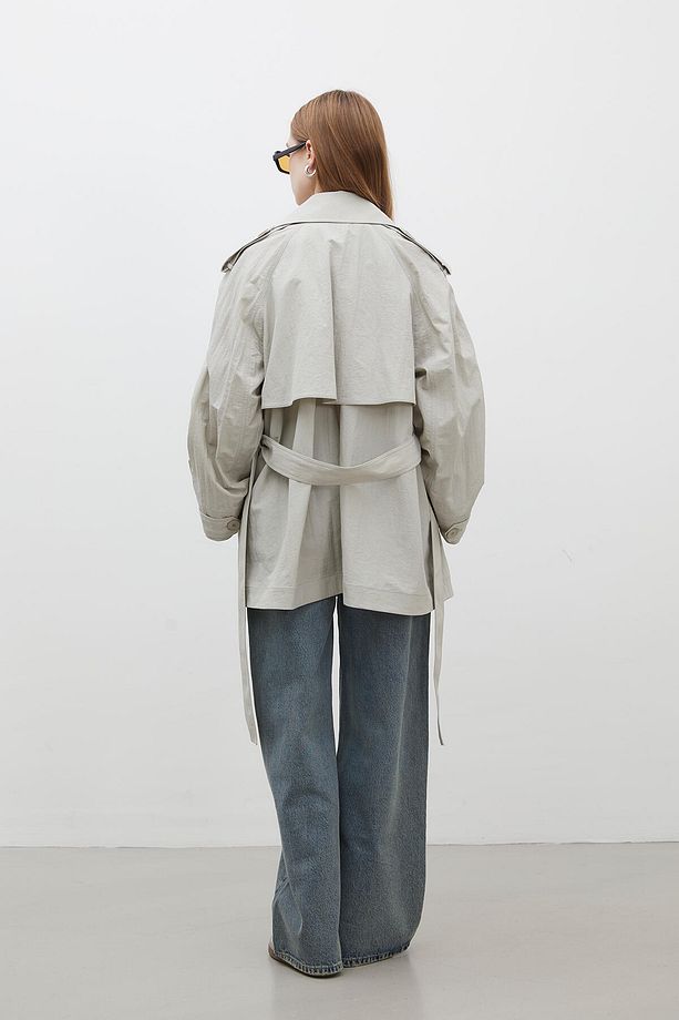 LIZBON OVERSIZE KISA TRENÇKOT YEŞİL - 8