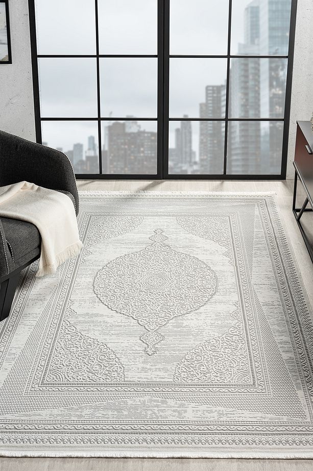 SİRİUS COLLECTION Gri Luxury Modern Saçaklı Yumuşak Dokuma Makine Halısı Salon Oturma Odası Mutfak - 1