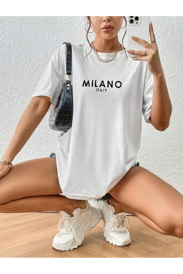 Oversize WHITE Colored MILAN Printed Relaxed Cut T-shirt