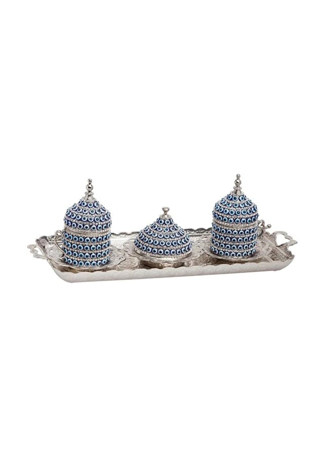 2-Piece Coffee Cup Set with Evil Eye Beads and Stones, Presentation Cups, 11 Pieces