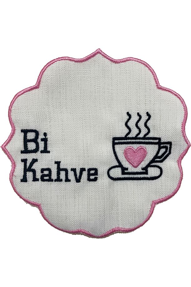 6 Adet Bi Kahve? Desenli Keten Kahve Yanı Sunum Peçetesi - 2