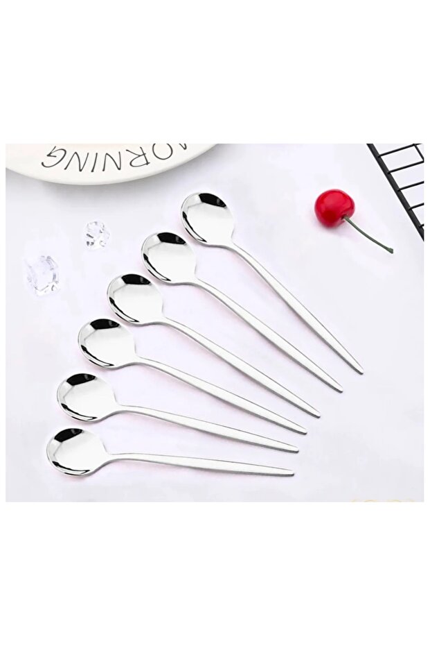 Set of 6 Silver Teaspoon Coffee Ice Cream Dessert Cake Sugar Spoon Round