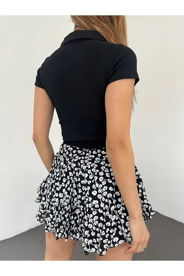 Women's Blouse - Fitted/Fitted Polo Neck Short Sleeve Camisole Crop Blouse