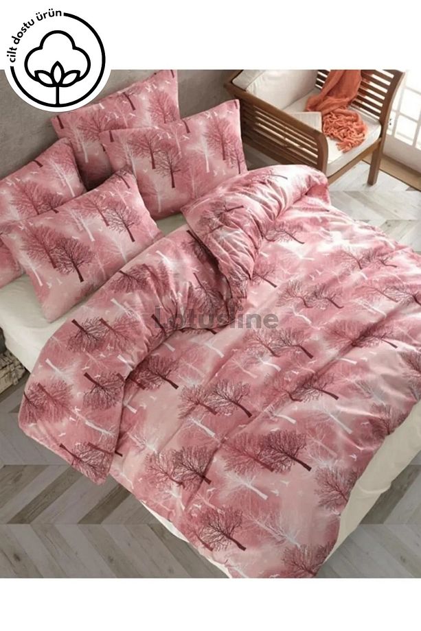 Home Bordo Ağaç Desen Tek Kişilik Lüks Pamuklu Nevresim Takımı - Seti - 3