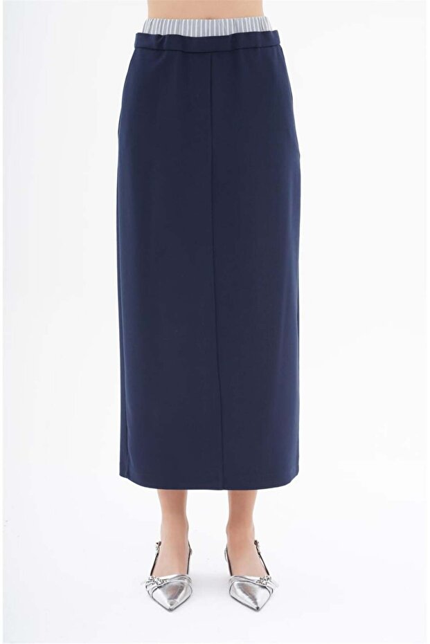 Women's Boxer Waisted Long Pencil Skirt Navy Blue