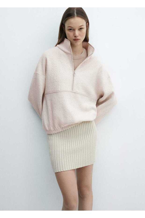 Fermuarlı yün sweatshirt - 1