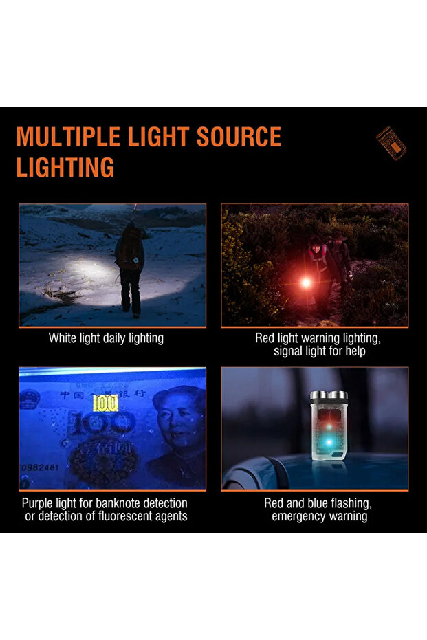 V3 Powerful Edc Led Keychain Flashlight 1000lm Mini Portable Work Light Type-c Rechargeable Torch... - 4