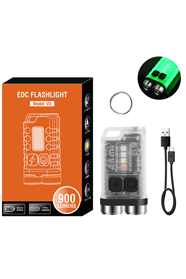 V3 Powerful Edc Led Keychain Flashlight 1000lm Mini Portable Work Light Type-c Rechargeable Torch... - 1