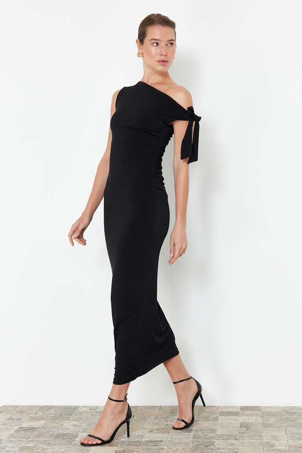 Siyah Fitted/Vücuda Oturan Örme Maxi Esnek Kalem Elbise TWOSS24EL00563 - 3