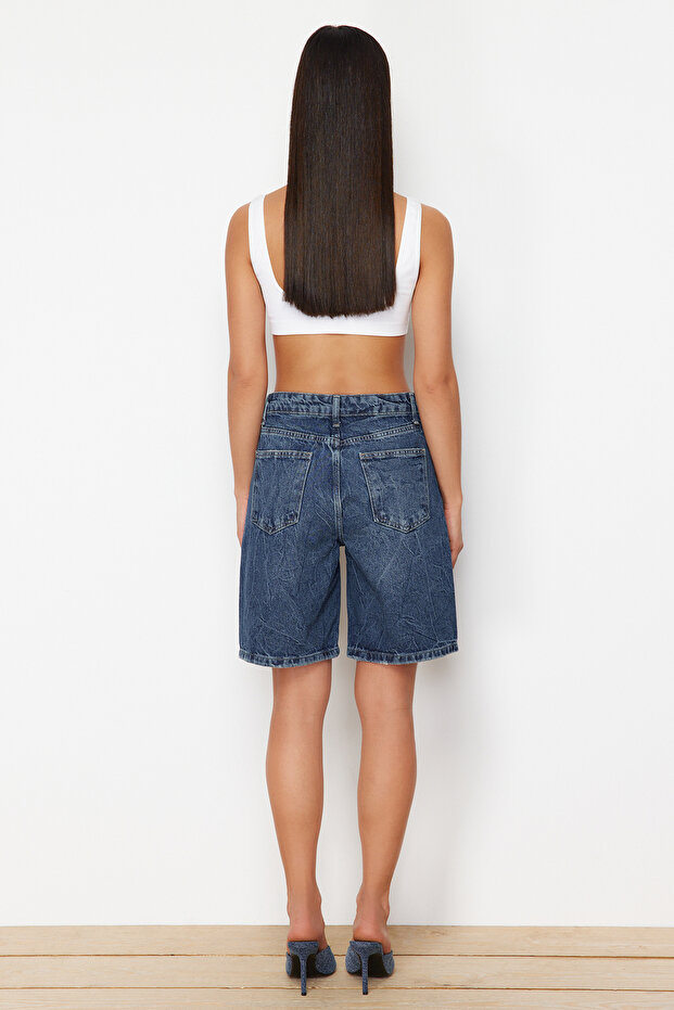 Koyu Mavi More Sustainable Yüksek Bel Denim Bermuda TWOSS24SR00177 - 6