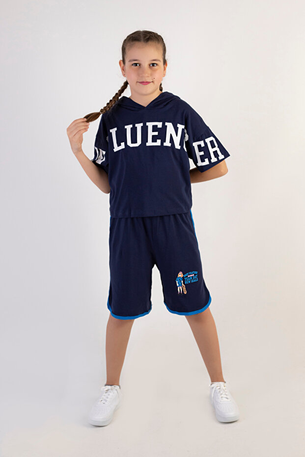 Girl's Hooded Shorts Top and Bottom Set-10-13 Years