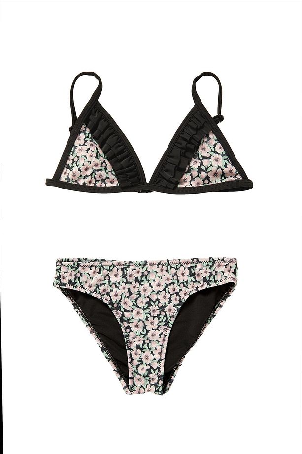 Çiçek Desen Fırfır Detay Çocuk Üçgen Bikini Takımı - 1