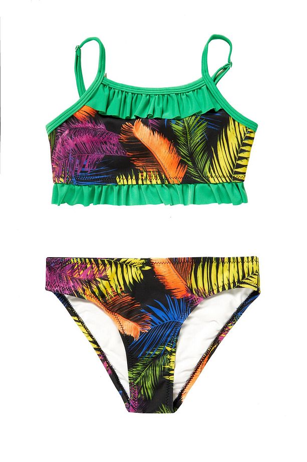 Yaprak Desen Fırfır Detay Çocuk Büstiyer Bikini Takımı - 1