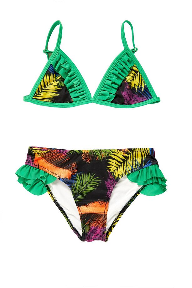 Yaprak Desen Fırfır Detay Çocuk Üçgen Bikini Takımı - 1