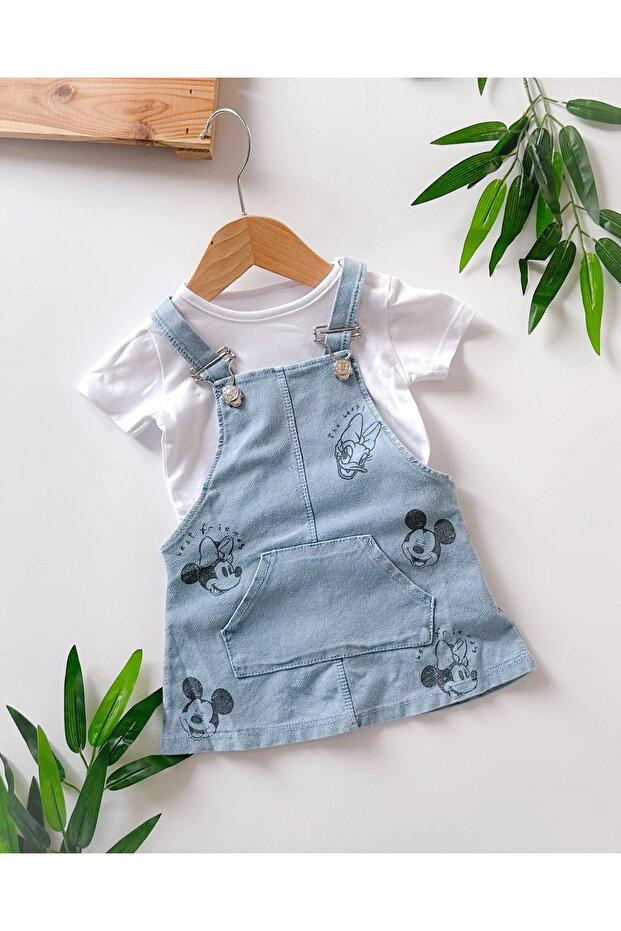 The best friends kanguru cepli örme kot yazlık salopet elbise 2li set - 1