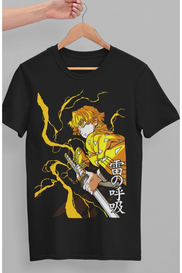 Oversize Demon Slayer Zenitsu Character Printed T-shirt, Unisex Anime Printed T-shirt