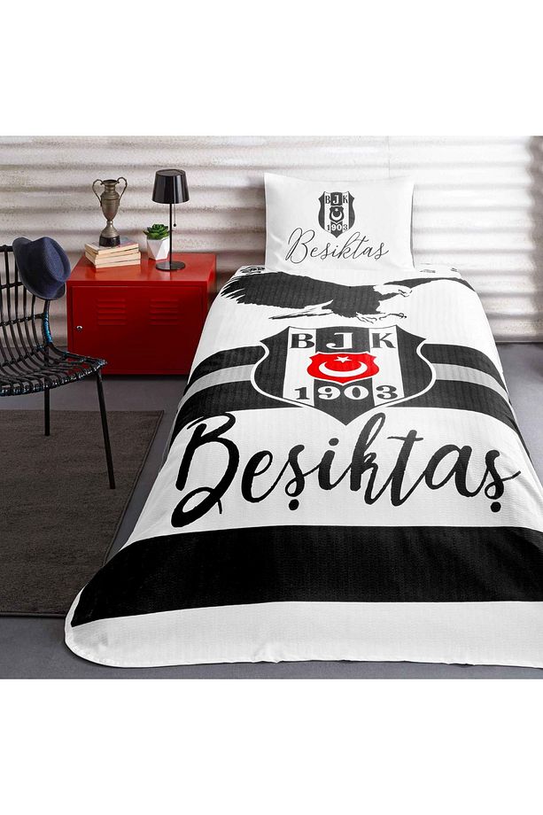 Lisanslı Beşiktaş Siyah Kartal Tek Kişilik Pamuk Pike Takımı - 1
