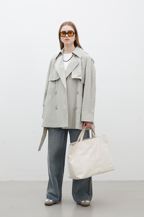 LIZBON OVERSIZE KISA TRENÇKOT YEŞİL - 3