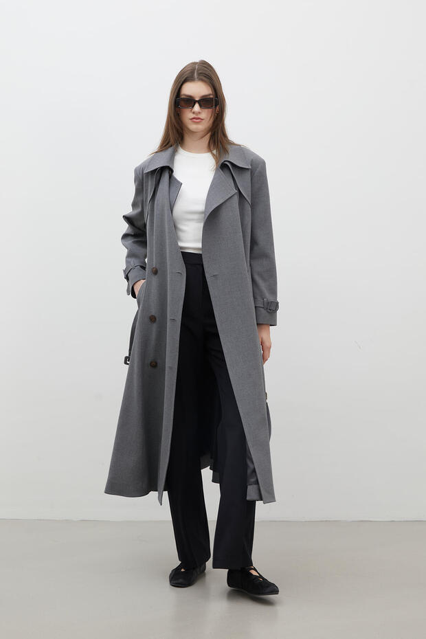 Paris Grey oversize dvouřadý trenčkot - 2