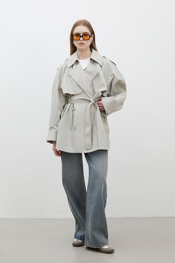 LIZBON OVERSIZE KISA TRENÇKOT YEŞİL - 2