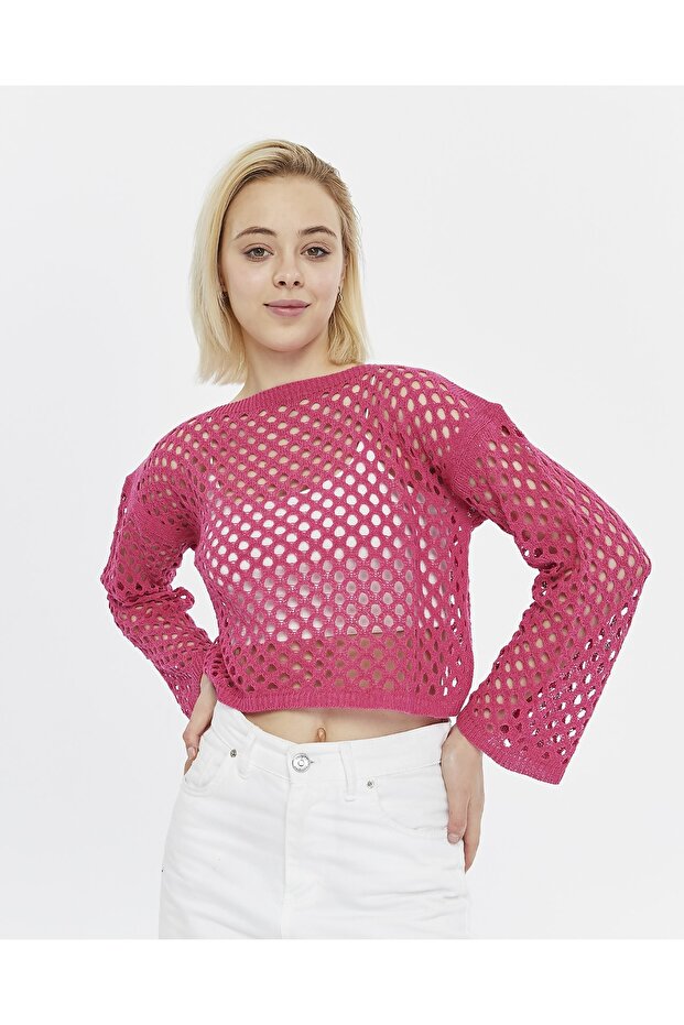 Knitical Bolero Knit Cream Crop Blouse Openwork Knitwear Knitted