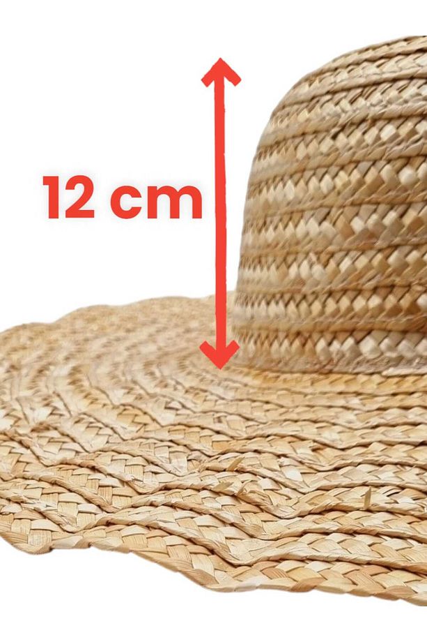 Kadın Vintage Dalgalı Ruffles Model El Yapımı Organik Hasır Şapka - 4