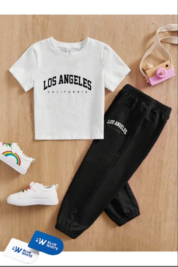 Boys Girls Los Angeles Printed T-Shirt-Sweatpants Set