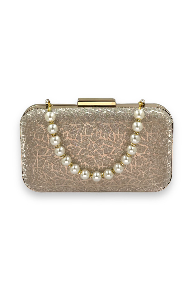 Gold Gold Color Pearl Handle Laser Patterned Evening Bag Evening Bag Chain Strap Portfolio Clutch