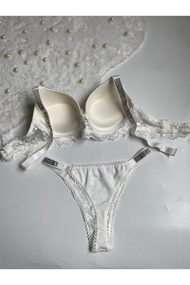 مجموعة حمالة صدر مبطنة صغيرة مرصعة بالأحجار - 3