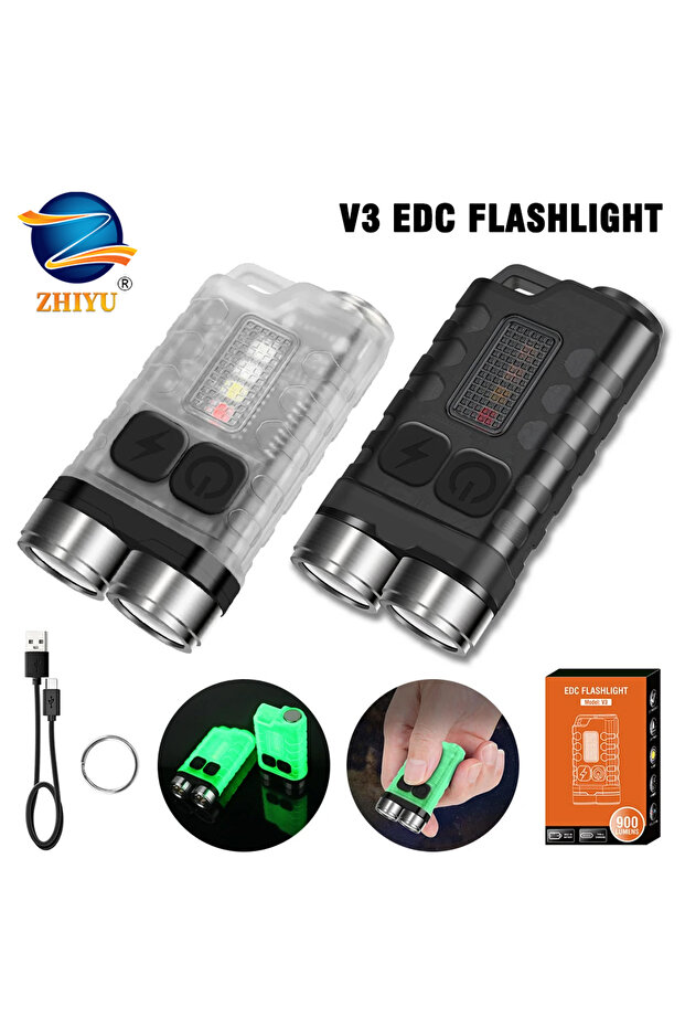 V3 Powerful Edc Led Keychain Flashlight 1000lm Mini Portable Work Light Type-c Rechargeable Torch... - 2