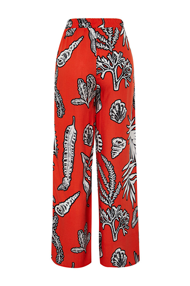 Çiçek Desenli Dokuma Plaj Pantolon TBESS24PL00021 - 14