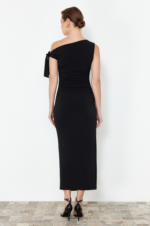 Siyah Fitted/Vücuda Oturan Örme Maxi Esnek Kalem Elbise TWOSS24EL00563 - 6