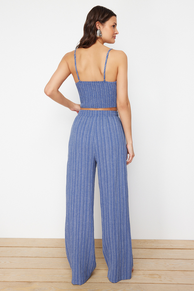 Mavi Dokulu Bluz Pantolon Plaj Takım TBESS24AU00076 - 6