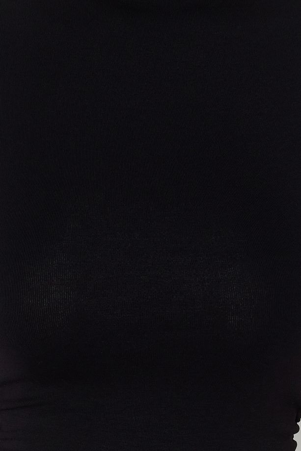 Siyah Dik Yaka Büzgü/Drape Detaylı Fitted/Vücuda Oturan Asimetrik Örme Bluz TWOSS24BZ00534 - 4