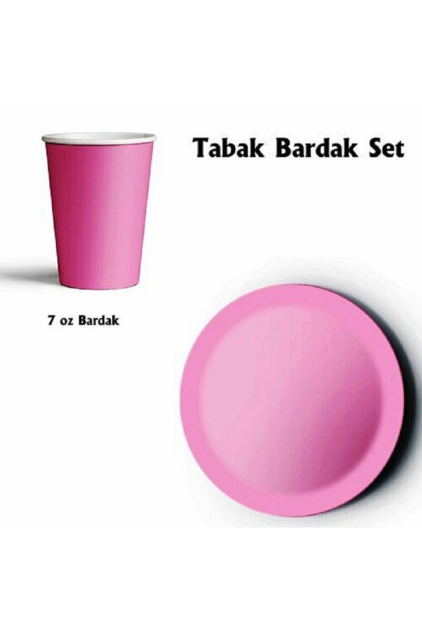 8'Lİ PEMBE KARTON TABAK&BARDAK SETİ - 1