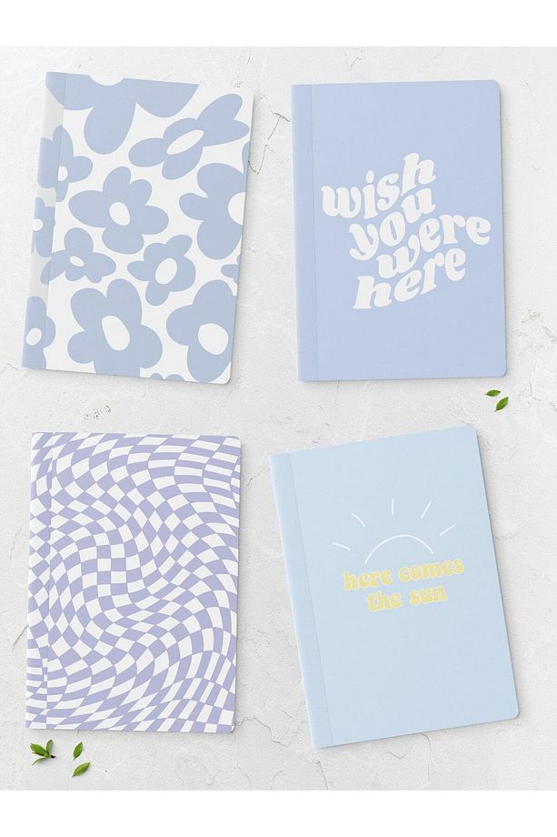 Çizgisiz Defter Seti - Mavi - 4 Adet - 14cm*20cm - 64 Sayfa - 1